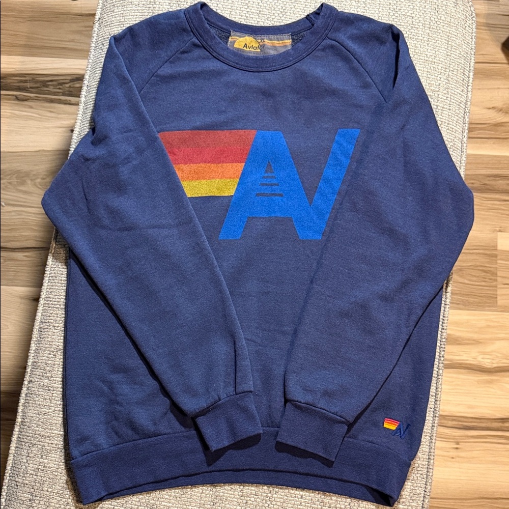 Aviator Nation Logo Pullover Sweatshirt Navy Blue Vintage Style Unisex XL